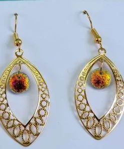 Filigree Leaf Earrings with Sea Glass Lentil Bead